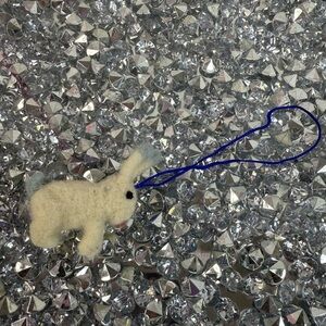 Bunny handmade Small Felt bunny Cream with Blue Accent felted